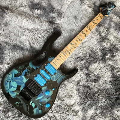 China Custom Ibanez Style Jem77p Steve Vai Electric Guitar in Blue Floral Pattern supplier
