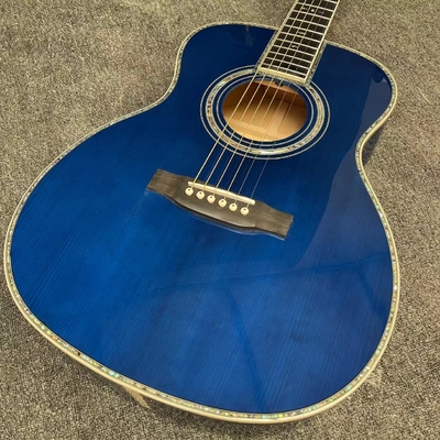 China Custom Solid East Indian Rosewood Back Side OM Acoustic Guitar with Double Electronic EQ in Blue Color supplier