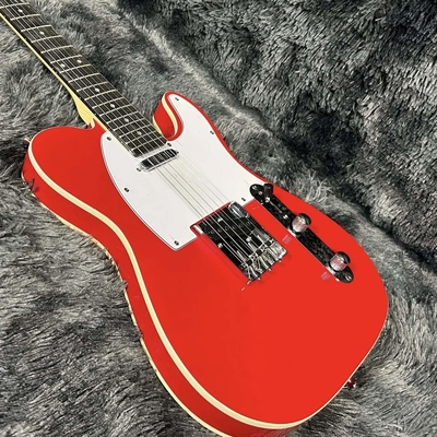 Custom Tele Electric Guitar, Mahogany Body, Red Color, Double Binding, Rosewood Fretboard, 6 Strings, 22 Frets, Dropship supplier