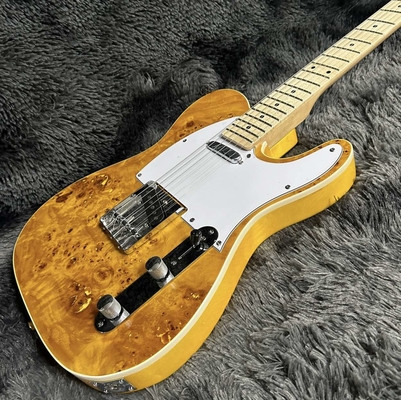 Tele Electric Guitar, Burl Maple Top, Yellow Color, Mahogany Body, Maple Fingerboard, Single Binding supplier