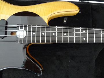 4 string bass guitar Fodera custom bass guitar Alder with flamed maple top Taiji design body MOP inlay logo supplier