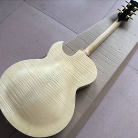 F hollow body jazz Electric Guitar,double tiger flame Natural wood color guitarra.vibrato system supplier